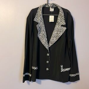 Artex Fashions Vintage Black Dilver Zebra Stripe Blazer Jacket size 2X